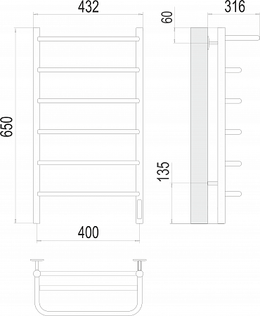 Полка П6 400х650 Электро (quick touch) Полотенцесушитель  TERMINUS Красноярск - фото 3