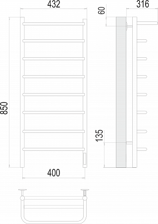 Полка П8 400х850 Электро (quick touch) Полотенцесушитель  TERMINUS Красноярск - фото 3