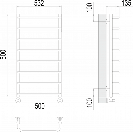 Стандарт П8 500х800  Полотенцесушитель  TERMINUS Красноярск - фото 3