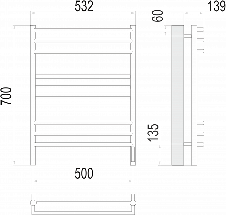 Прато П9 500х700 электро (sensor quick touch) Полотенцесушитель  TERMINUS Красноярск - фото 3